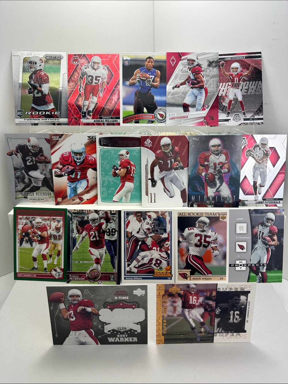 Larry Fitzgerald/Warner Cardinals lot of 18 w/ Peterson/Mathieu/Williams rookies